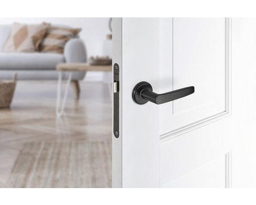 Zwarte binnendeurset op een witte deur