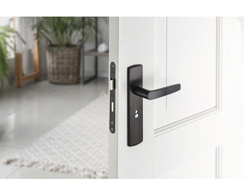 Binnendeur met zwarte deurklink en slot