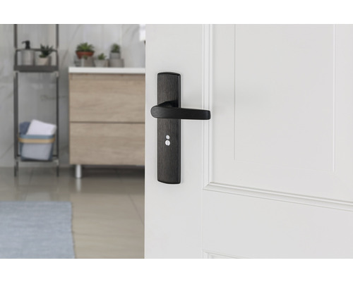 Deurbeslag met handgreep in een badkamer