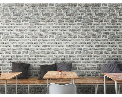 Wanddecoratie met bakstenen behang boven zithoek