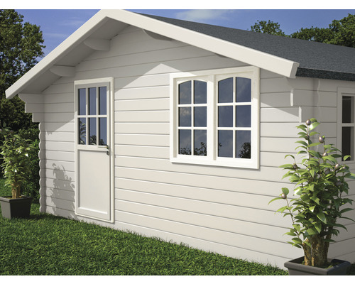 Houten tuinhuis met deur en raam