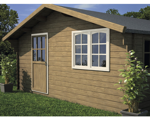 Houten tuinhuis met raam en deur