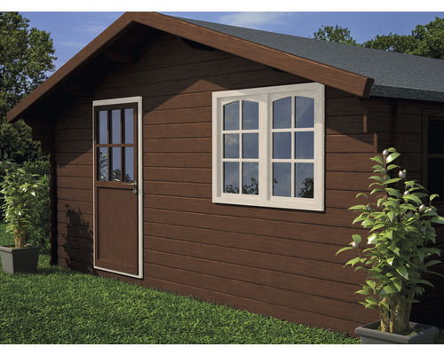 Houten tuinhuis met raam en deur