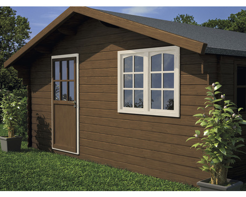 Houten tuinhuis met raam en deur