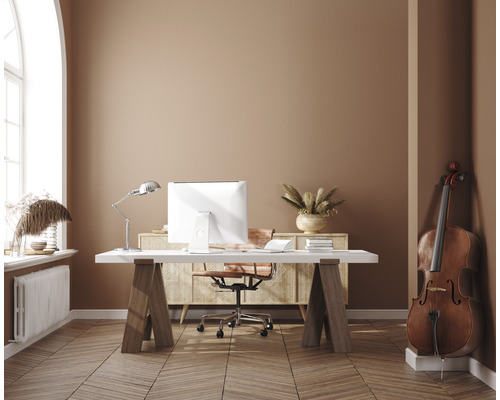 Kantoor met bureau, computer, bureaustoel en cello