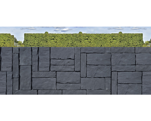 Tuinmuur van natuursteen met heg