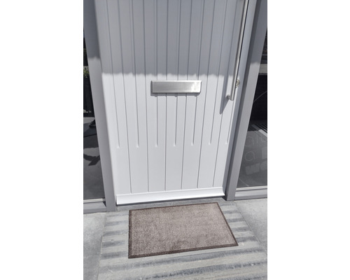 Lichte voordeur met brievenbus en deurmat