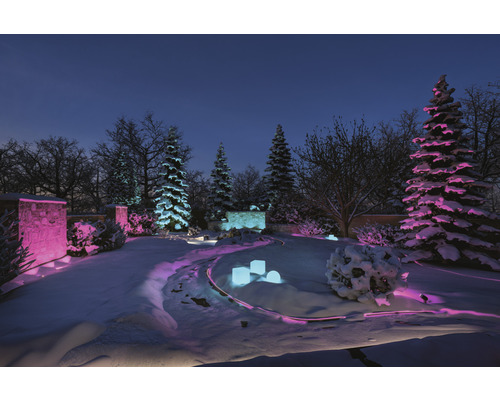 Winterlandschap met tuinverlichting