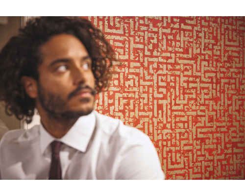 Close-up van een rood patroonbehang