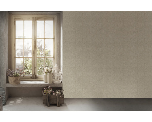 Kameroverzicht met patroonbehang, raam en decoratieve elementen