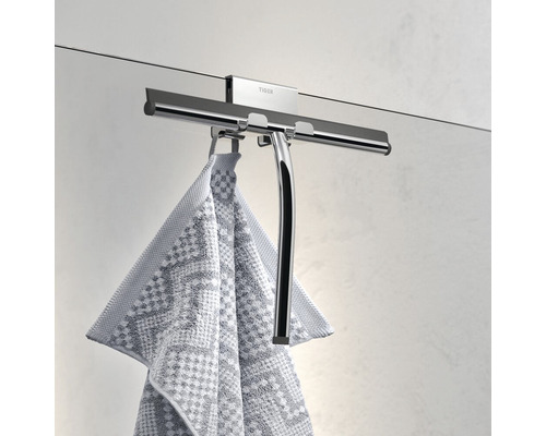 Tiger Logo douchewisser met handdoekhaak voor glasmontage