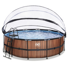 Rond houten frame zwembad met afdekking en ladder