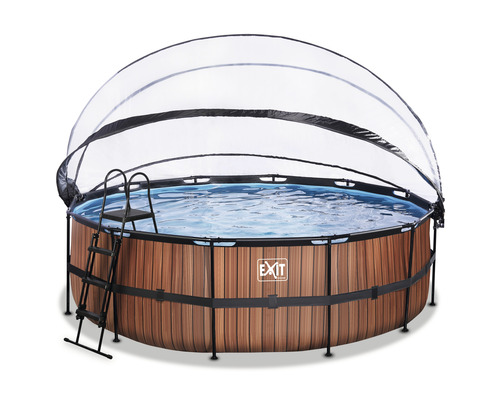 Rond houten frame zwembad met afdekking en ladder