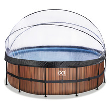 Rond zwembad met houten bekleding en transparante afdekking