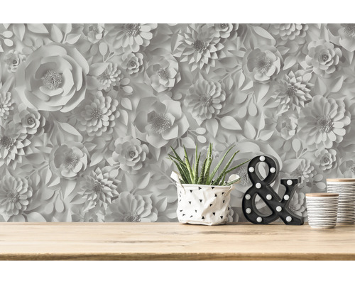 Bloembehang met driedimensionale papieren bloemen als achtergrond