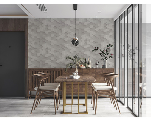 Eetkamer met eettafel, stoelen en dressoir in modern design