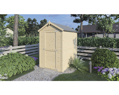 Houten tuinkast met zadeldak in de tuin