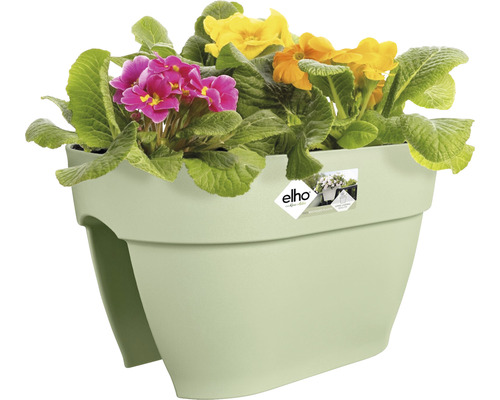 Kunststof bloembak met kleurrijke voorjaarsbloemen