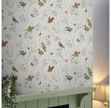 Behang met vogel- en vlinderpatroon