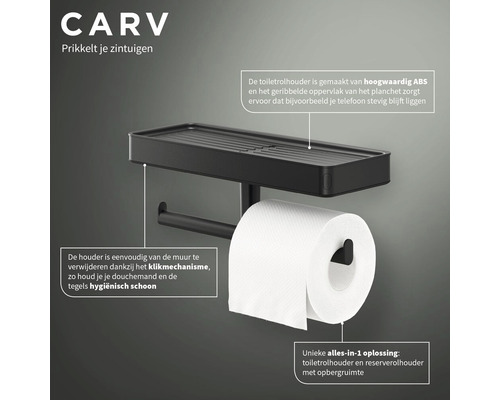 Zwarte toiletpapierhouder met plank
