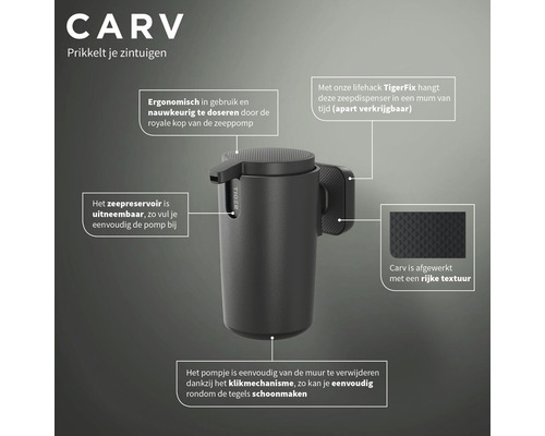 Zwarte Carv zeepdispenser voor wandmontage met gestructureerde afwerking