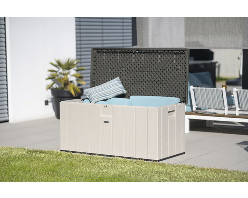 Open tuinkist met kussens voor buitenopslag