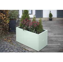 Rechthoekige plantenbak met planten op een terras