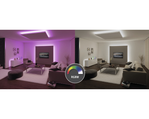 Woonkamer met RGBW-verlichting voor verschillende lichtkleuren