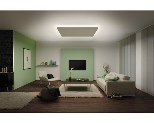 Woonkamer met plafondlamp, bank en fauteuil