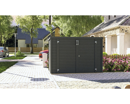 Donkergrijze gereedschapsschuur bouwpakket met dubbele deur voor woonhuizen