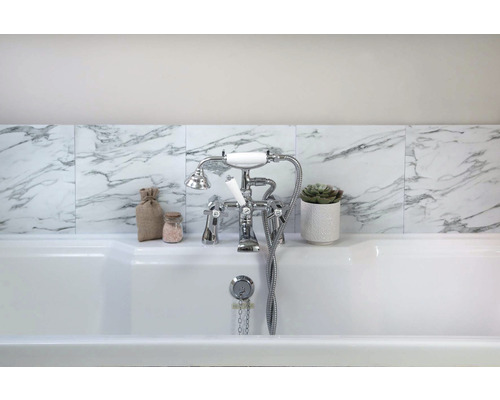 D-C-FIX Plaktegel PVC zelfklevend marmer wit 30,5x30,5 cm 6 stuks Badkamer met bad, kraan, tegels met marmerlook en decoratie
