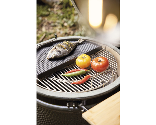 Gegrilde vis en groenten op een keramische barbecue