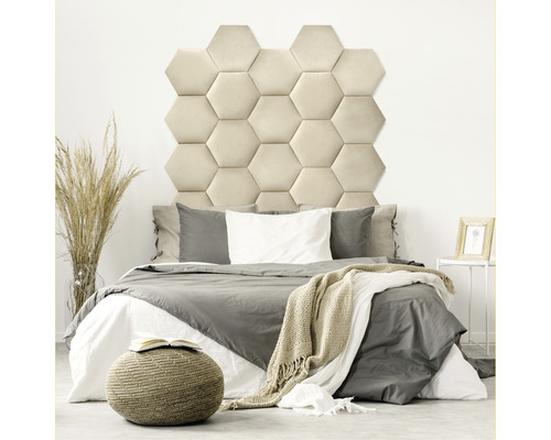 MOLLIS Wandkussen Hexagon beige 29x34 cm Slaapkamer met gestoffeerd hoofdeinde in zeshoekig design