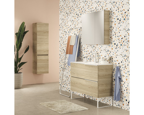 Badkamer met wastafelonderkast, spiegelkast en handdoekhouderladder