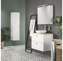 Badkamer met wastafel, spiegelkast, hoge kast en ladderrek