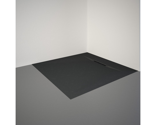 Hoekdouche met vlakke douchebak en afvoergarnituur