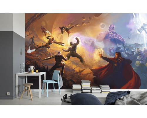 Avengers vliesbehang in ingerichte kamer