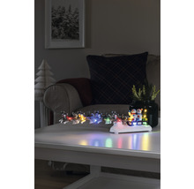 Decoratief winterarrangement met verlichte hondenslee op een tafel