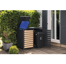 Afvalcontainerbox met afvalbak op een terras