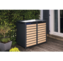 Afvalcontainerbox voor twee afvalcontainers met houten bekleding in de tuin