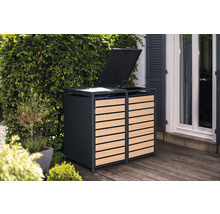 Afvalcontainerbox met houten bekleding in de tuin