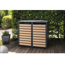 Dubbele afvalcontainerombouw met houten bekleding in de tuin