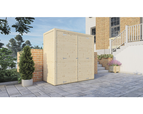 Houten tuinkast met dubbele deur voor een huis