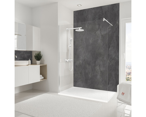 SCHULTE Douche achterwand Decodesign 255x150 cm zwart Moderne badkamer met douche, wastafel en spiegel