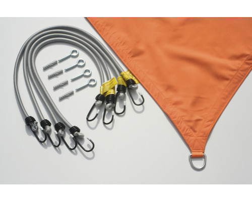 Montageset voor zonnedoek met spanbanden, haken, schroeven en pluggen plus driehoekig zonnedoek