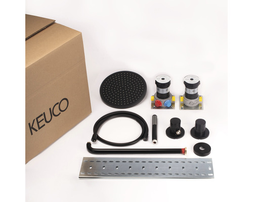 Keuco douchesysteem met hoofddouche, armaturen, slang en montageaccessoires