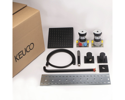 Keuco douchesysteem met hoofddouche, handdouche, thermostaat en montageaccessoires