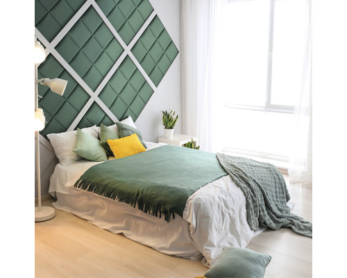 MOLLIS Wandkussen Mono donkergroen 30x30 cm Slaapkamer met bed, kussens, sprei en wandpanelen
