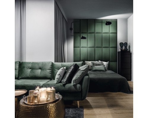 MOLLIS Wandkussen Mono donkergroen 30x60 cm Woonkamer met bank, bed en wandpanelen