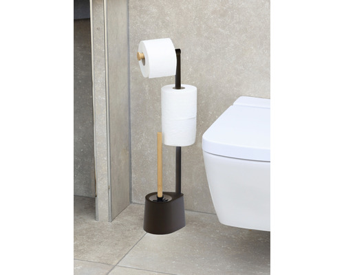 Toiletpapierhouder met borstel en papierrolhouder in badkamer